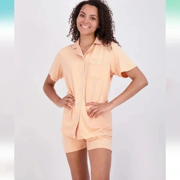 Real Essentials Women's Short Sleeve Button Down Pajama Set Ultra Soft 1X - Picture 4 of 5